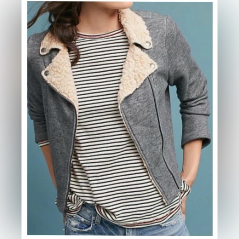 DOLAN x Anthropologie Sherpa/Fleece Moto Sweatshirt Jacket Sz M Made in USA Cozy